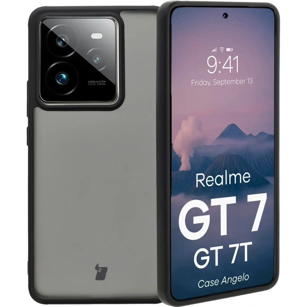 Etui Bizon Case Angelo do Realme GT 7 / 7T przydymione z czarną ramką