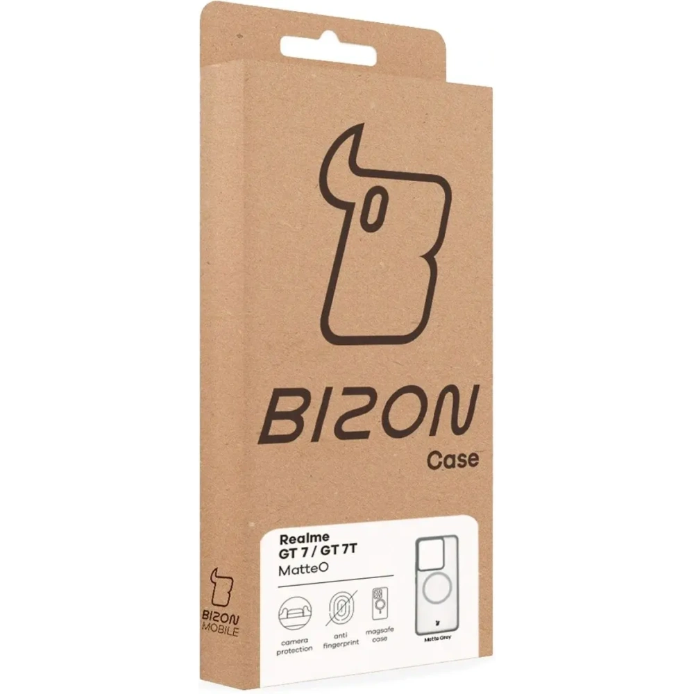Etui z pierścieniem magnetycznym Bizon Case MatteO do Realme GT 7 / 7T przydymione-szare