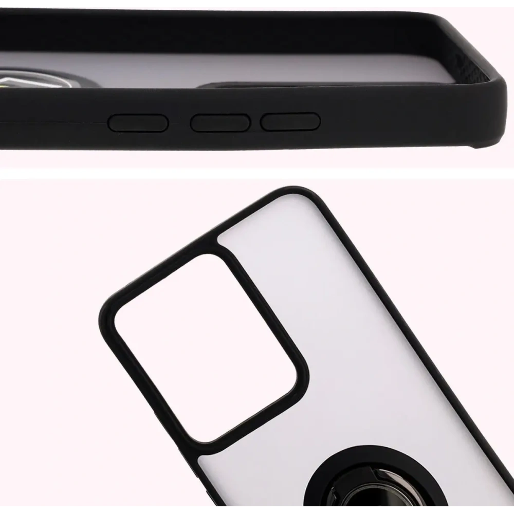 Etui z uchwytem na palec Bizon Case Hybrid Ring do Realme 14 5G / 14T 5G przydymione z czarną ramką