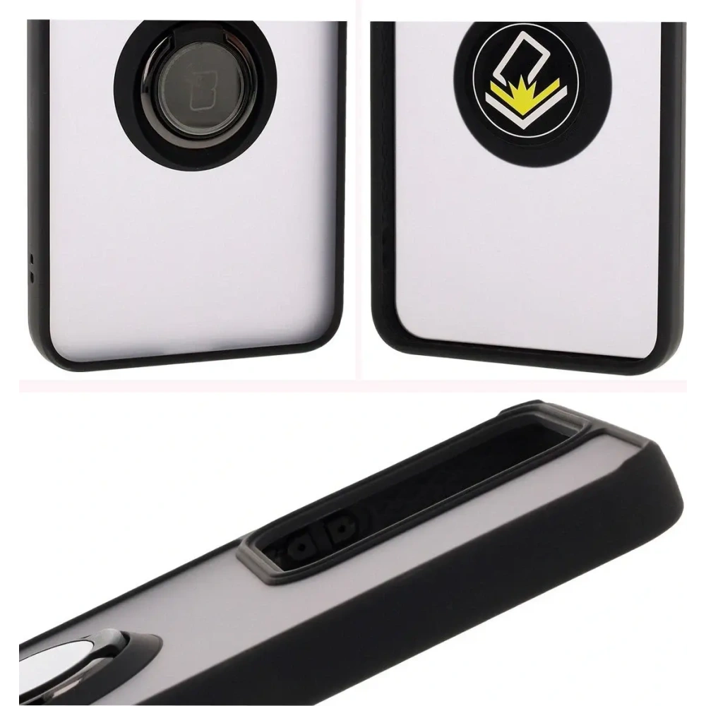 Etui z uchwytem na palec Bizon Case Hybrid Ring do Realme 14 5G / 14T 5G przydymione z czarną ramką
