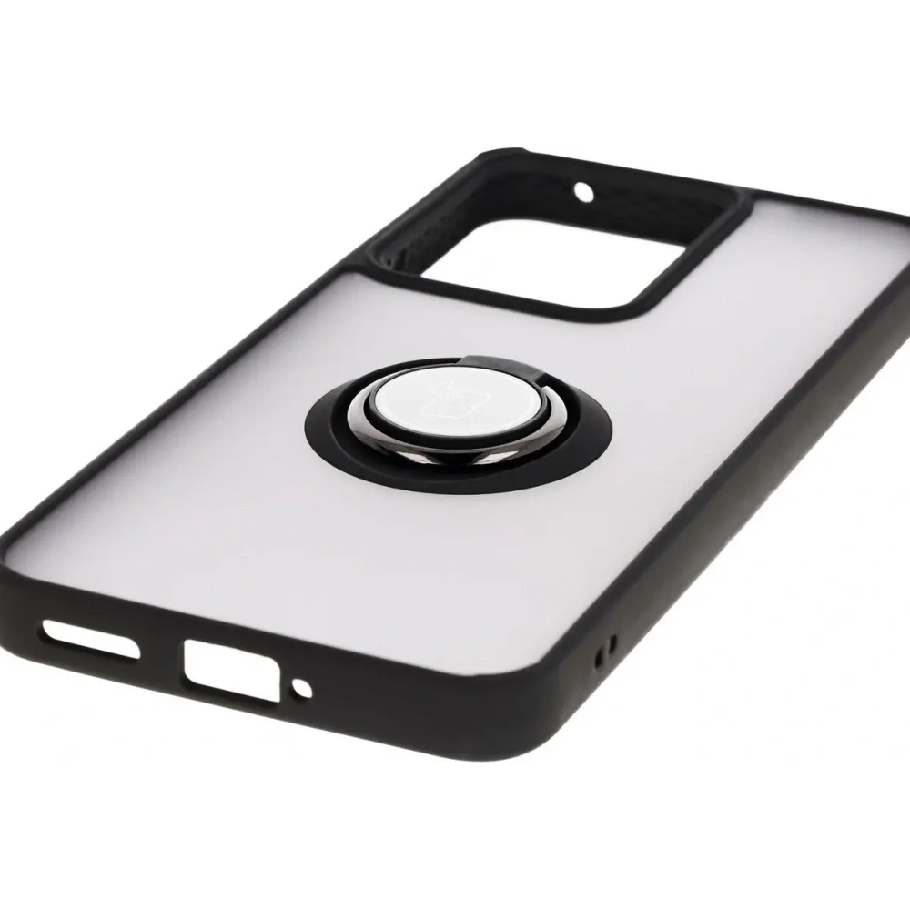 Etui z uchwytem na palec Bizon Case Hybrid Ring do Realme 14 5G / 14T 5G przydymione z czarną ramką