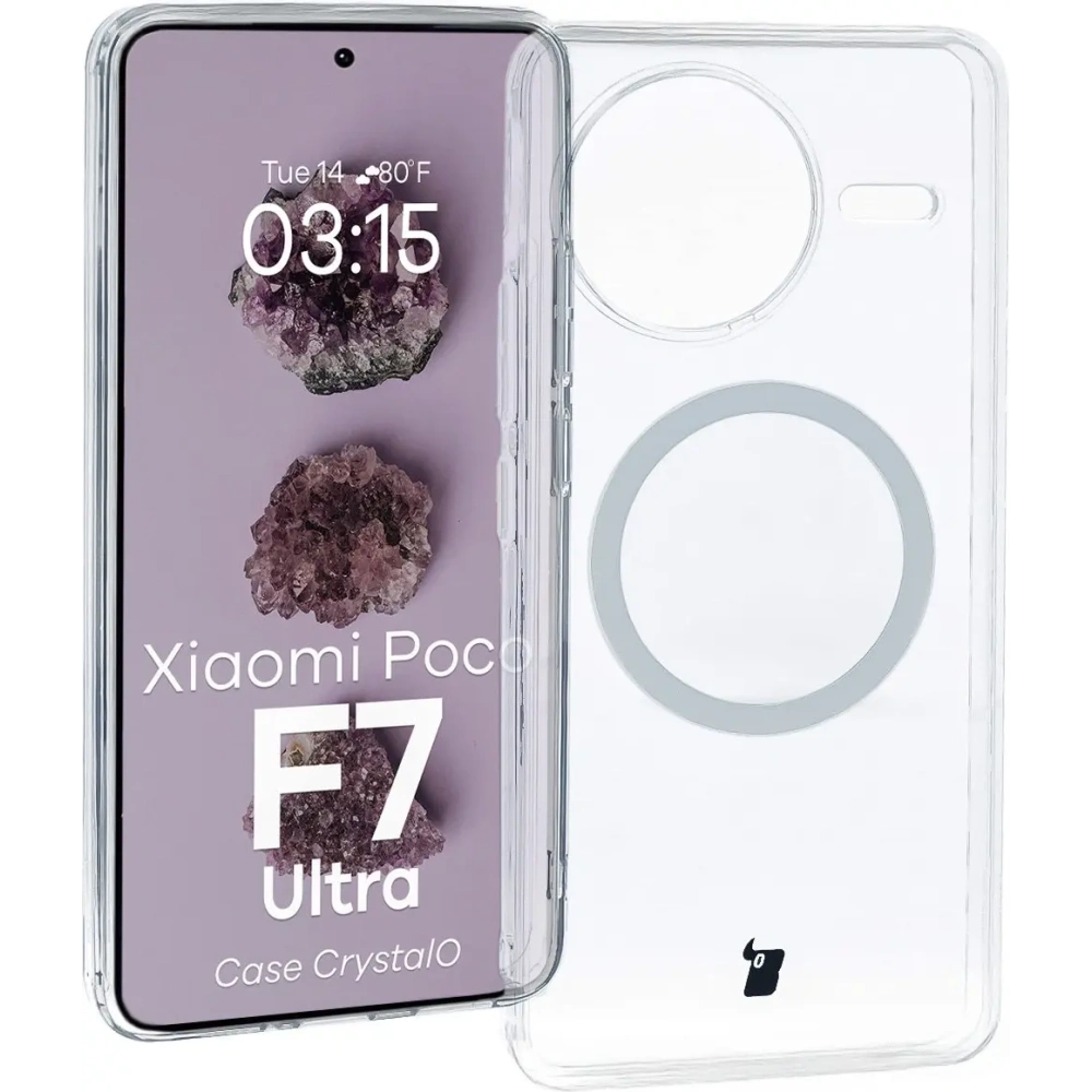 Etui z pierścieniem magnetycznym Bizon Case CrystalO do Xiaomi POCO F7 Ultra przezroczyste