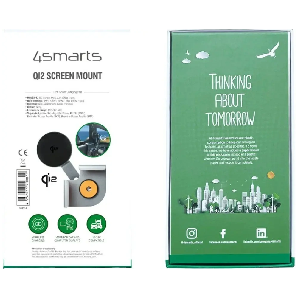 Uchwyt magnetyczny 4smarts Screen Mount Qi2 na monitor do smartfonów MagSafe szary