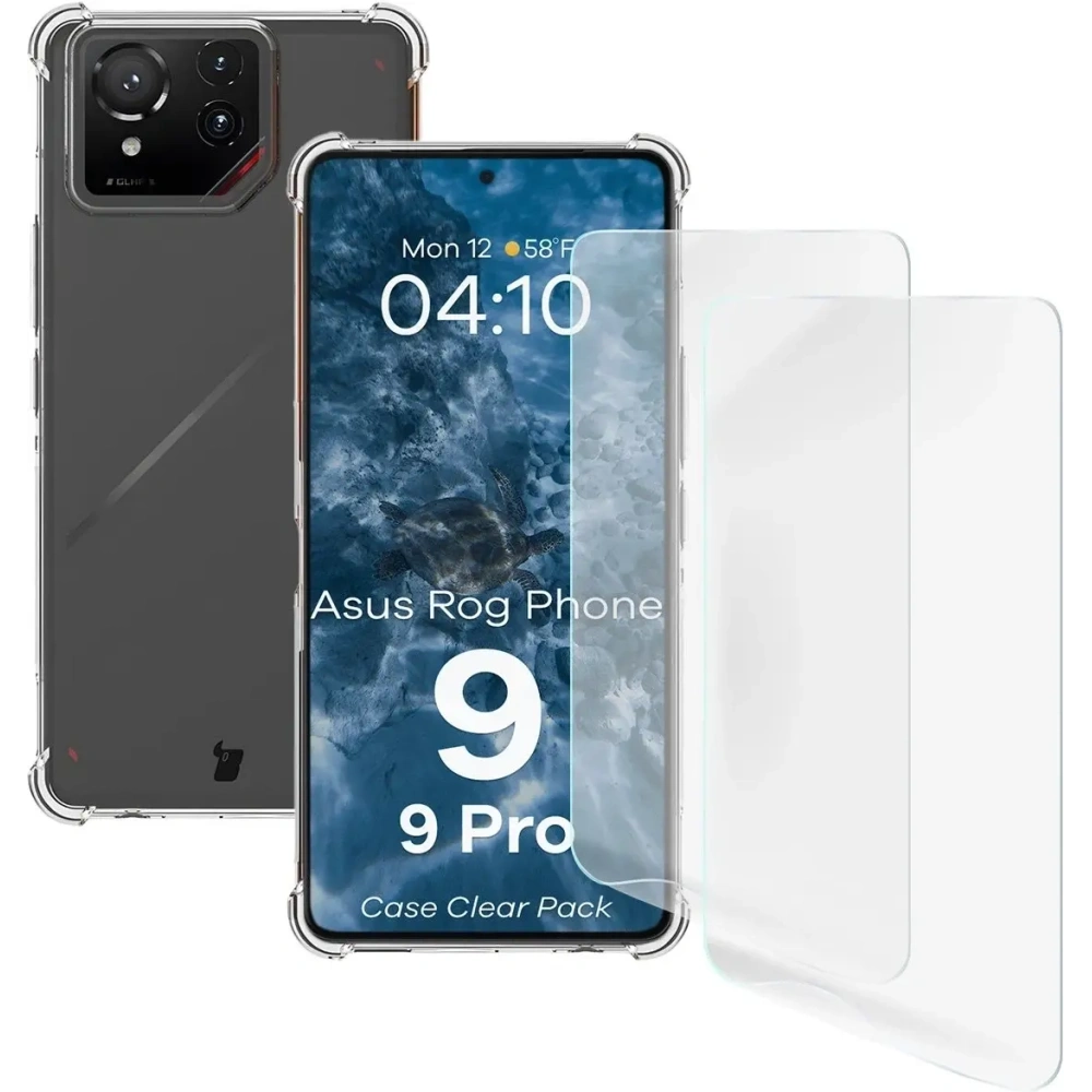 Elastyczne etui + 2x folia na ekran Bizon Case Clear Pack do Asus ROG Phone 9 / 9 Pro
