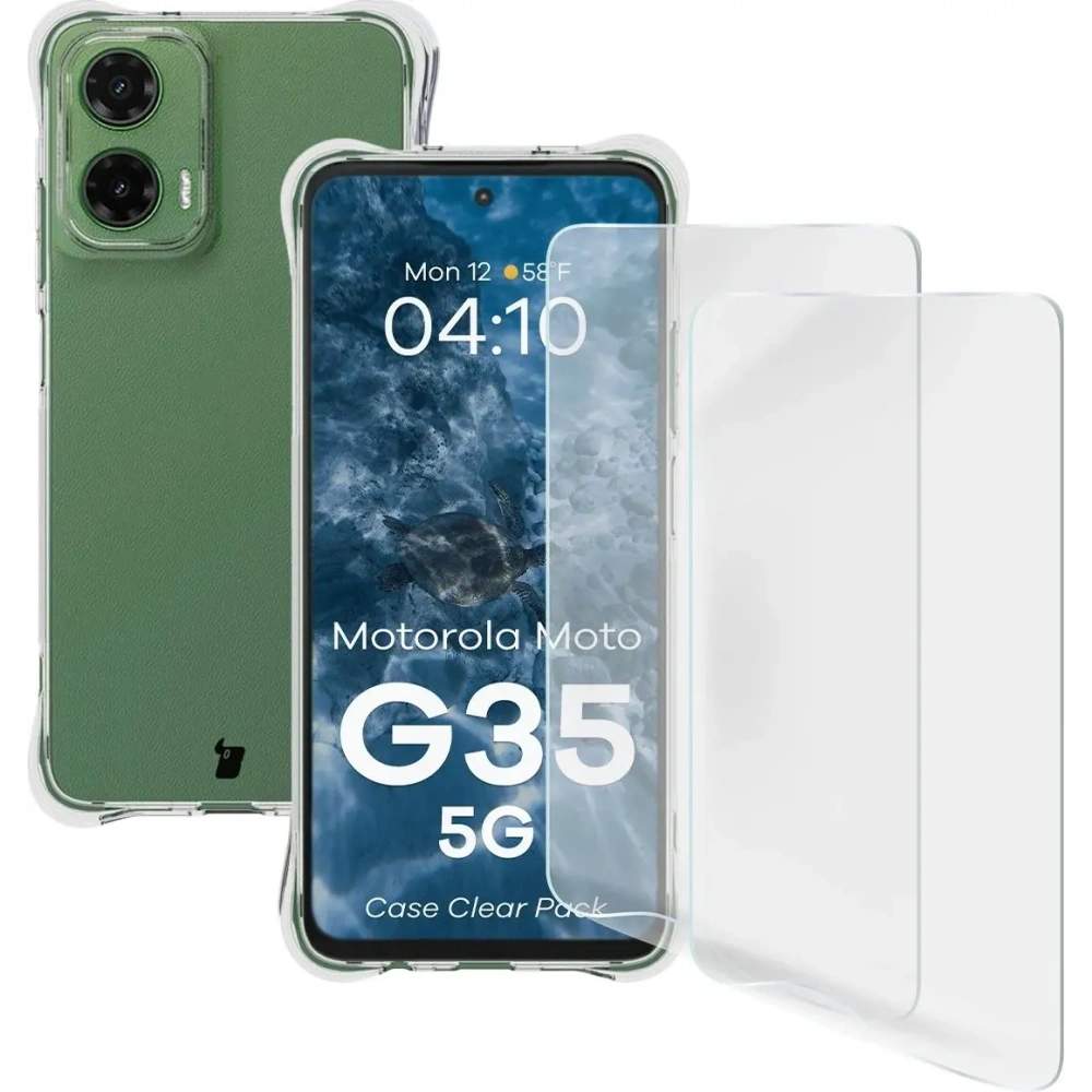 Elastyczne etui + 2x folia na ekran Bizon Case Clear Pack do Motorola Moto G35 5G
