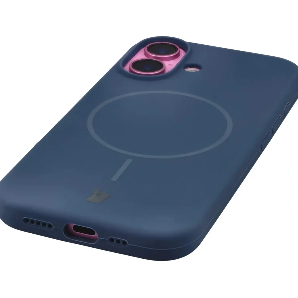 Silikonowe etui z pierścieniem magnetycznym Bizon Soft Case do Apple iPhone 16 granatowe