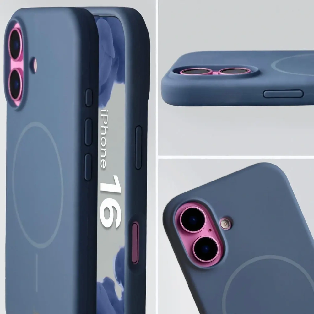 Silikonowe etui z pierścieniem magnetycznym Bizon Soft Case do Apple iPhone 16 granatowe