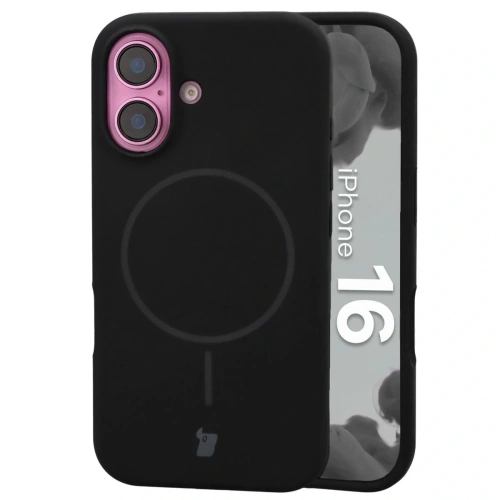 Silikonowe etui z pierścieniem magnetycznym Bizon Soft Case do Apple iPhone 16 czarne