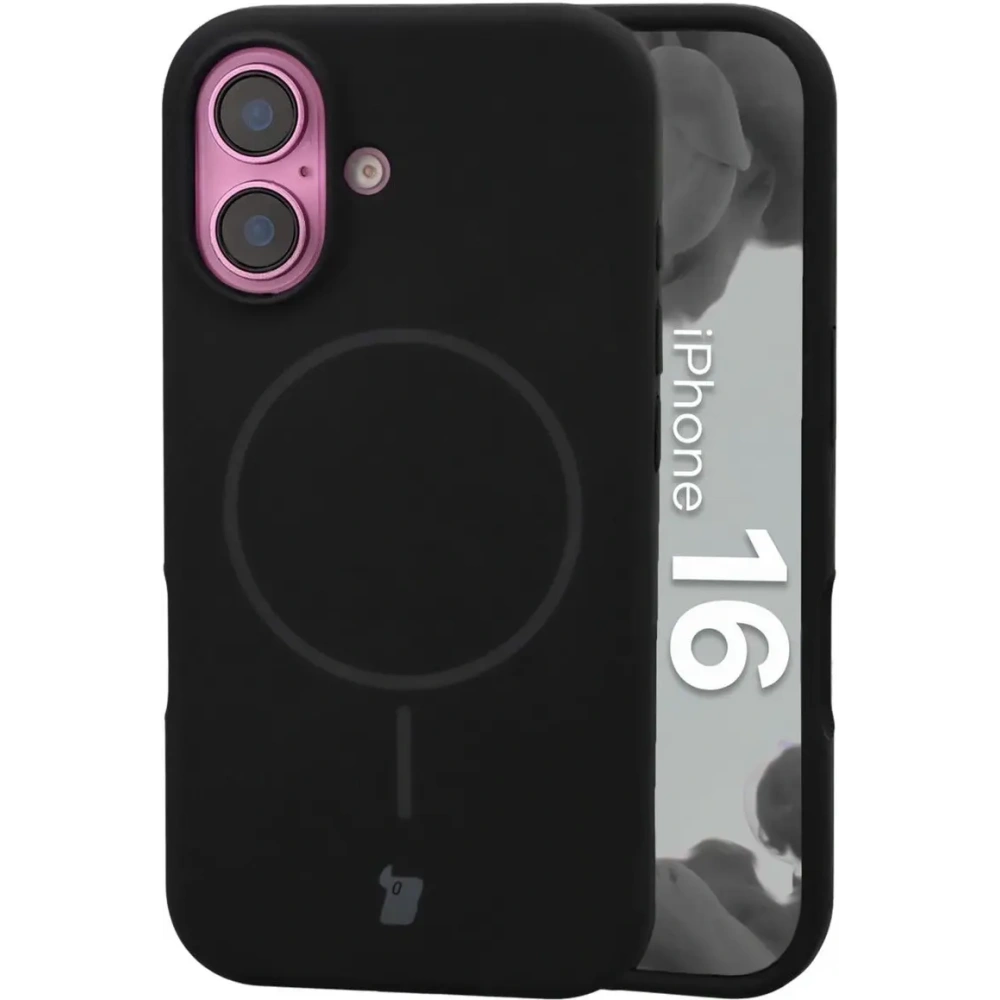 Silikonowe etui z pierścieniem magnetycznym Bizon Soft Case do Apple iPhone 16 czarne