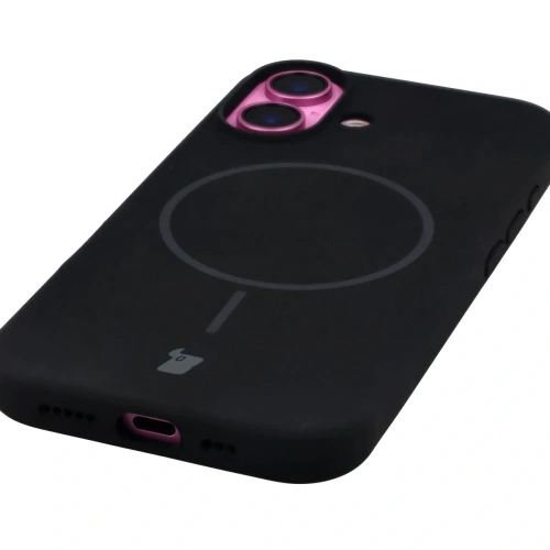 Silikonowe etui z pierścieniem magnetycznym Bizon Soft Case do Apple iPhone 16 czarne