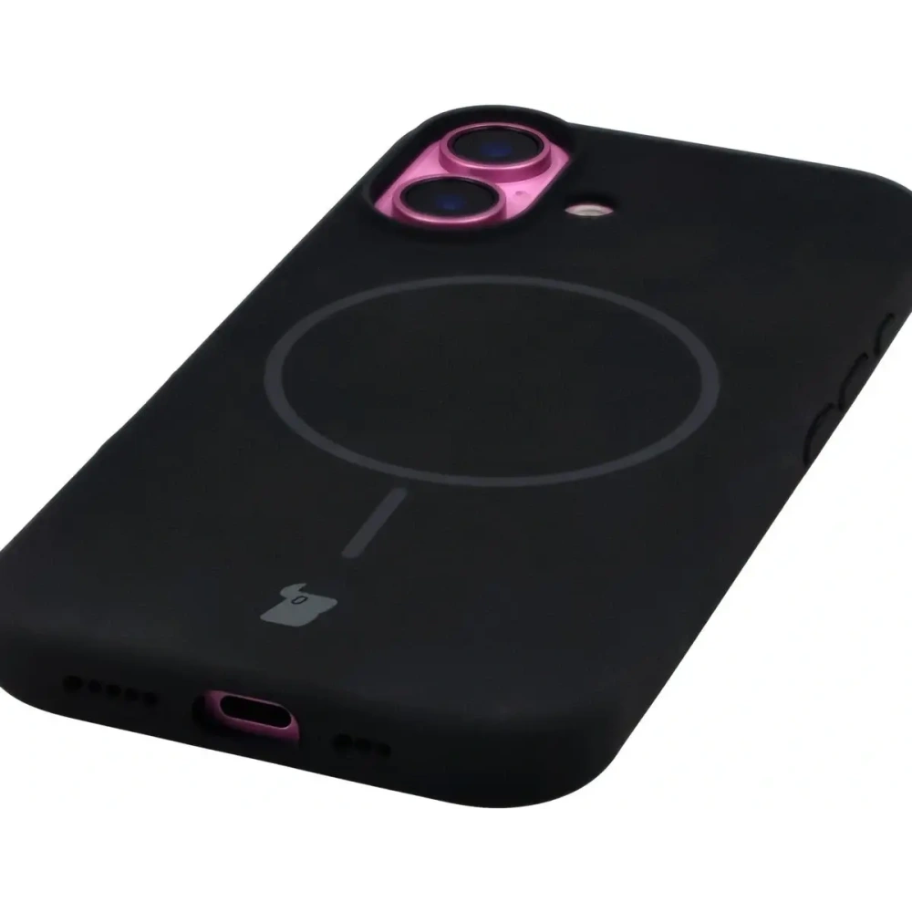 Silikonowe etui z pierścieniem magnetycznym Bizon Soft Case do Apple iPhone 16 czarne