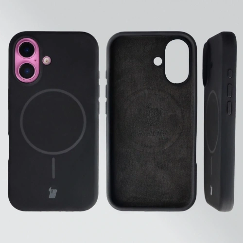 Silikonowe etui z pierścieniem magnetycznym Bizon Soft Case do Apple iPhone 16 czarne