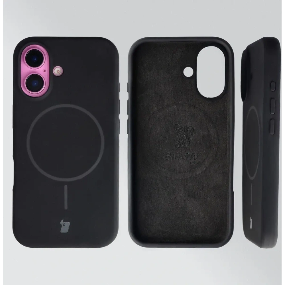 Silikonowe etui z pierścieniem magnetycznym Bizon Soft Case do Apple iPhone 16 czarne