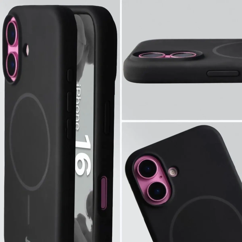 Silikonowe etui z pierścieniem magnetycznym Bizon Soft Case do Apple iPhone 16 czarne