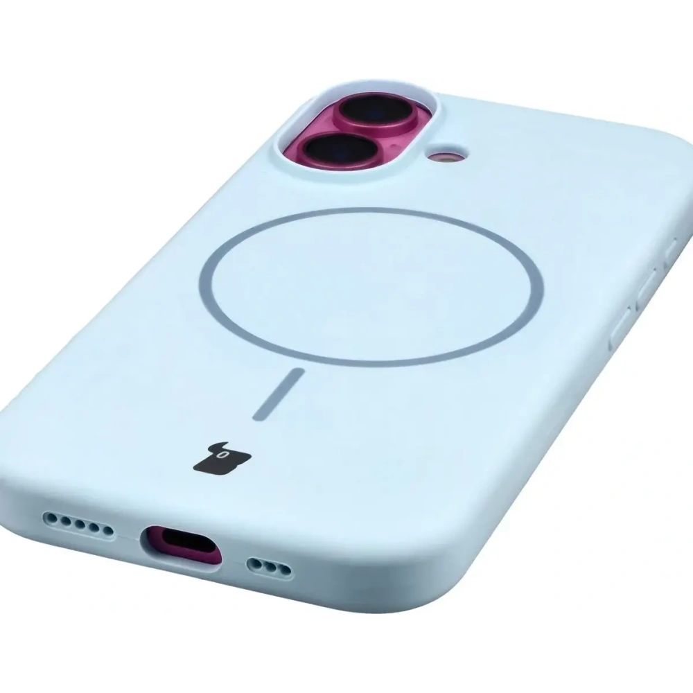 Silikonowe etui z pierścieniem magnetycznym Bizon Soft Case do Apple iPhone 16 błękitne