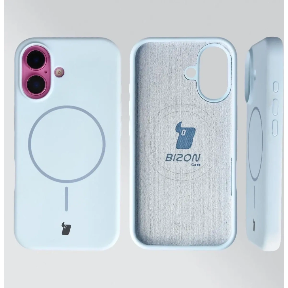 Silikonowe etui z pierścieniem magnetycznym Bizon Soft Case do Apple iPhone 16 błękitne