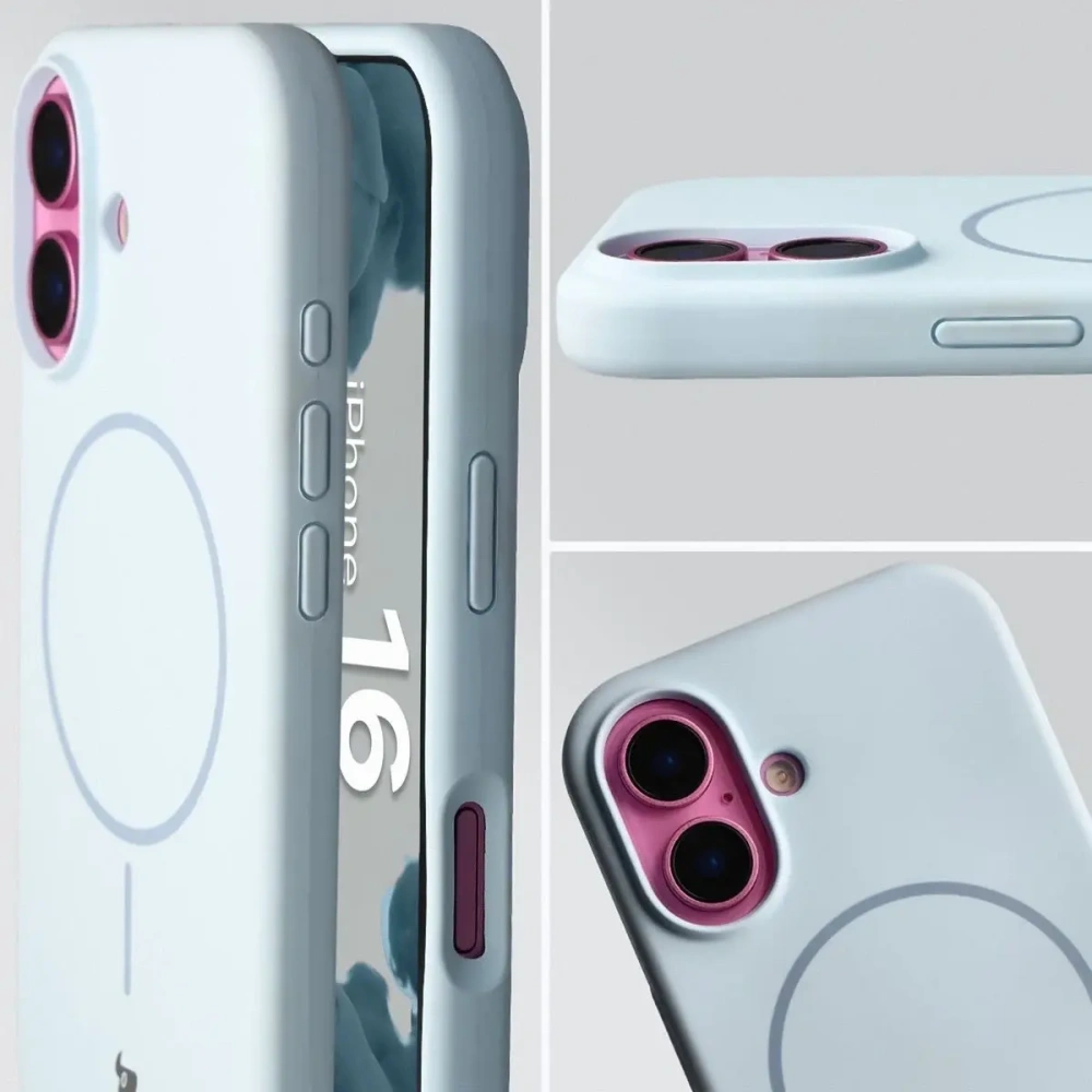 Silikonowe etui z pierścieniem magnetycznym Bizon Soft Case do Apple iPhone 16 błękitne