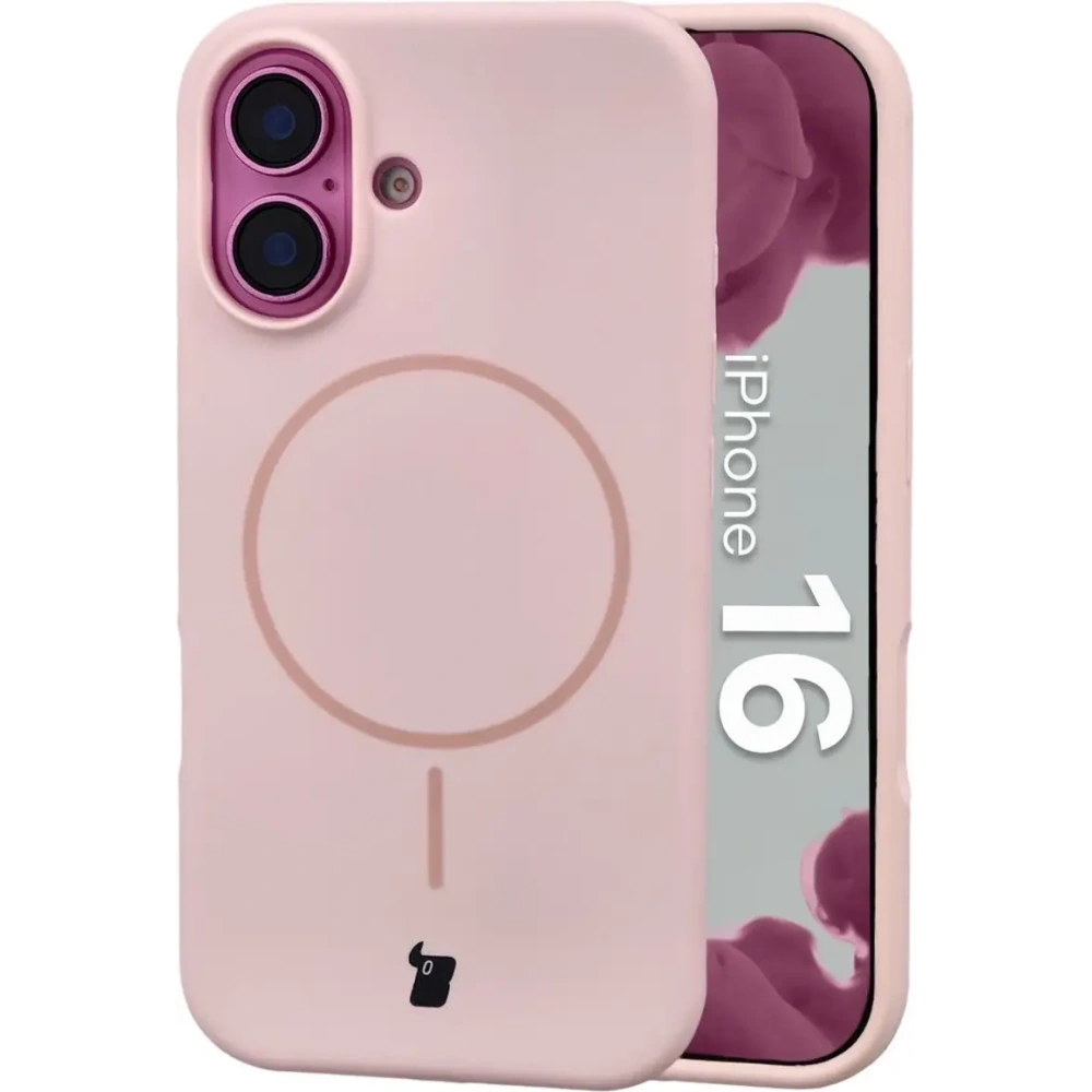 Silikonowe etui z pierścieniem magnetycznym Bizon Soft Case do Apple iPhone 16 jasnoróżowe