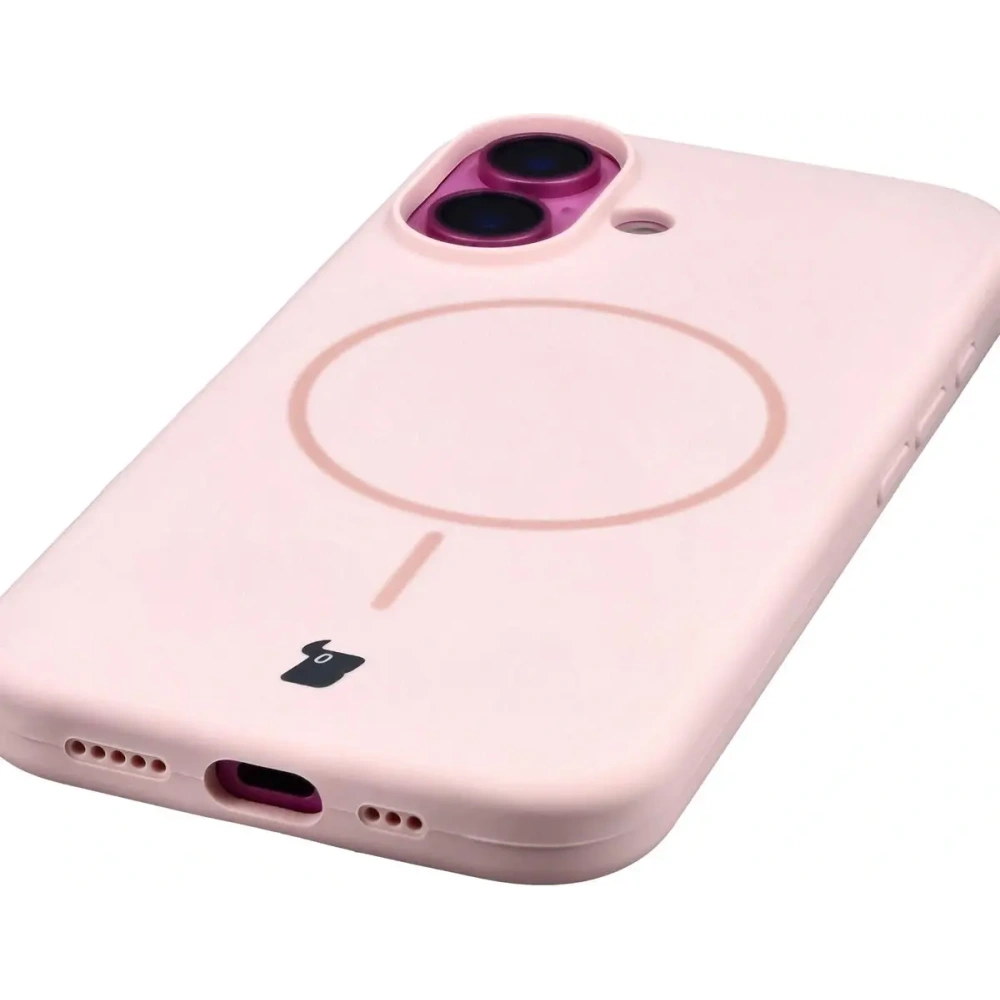 Silikonowe etui z pierścieniem magnetycznym Bizon Soft Case do Apple iPhone 16 jasnoróżowe