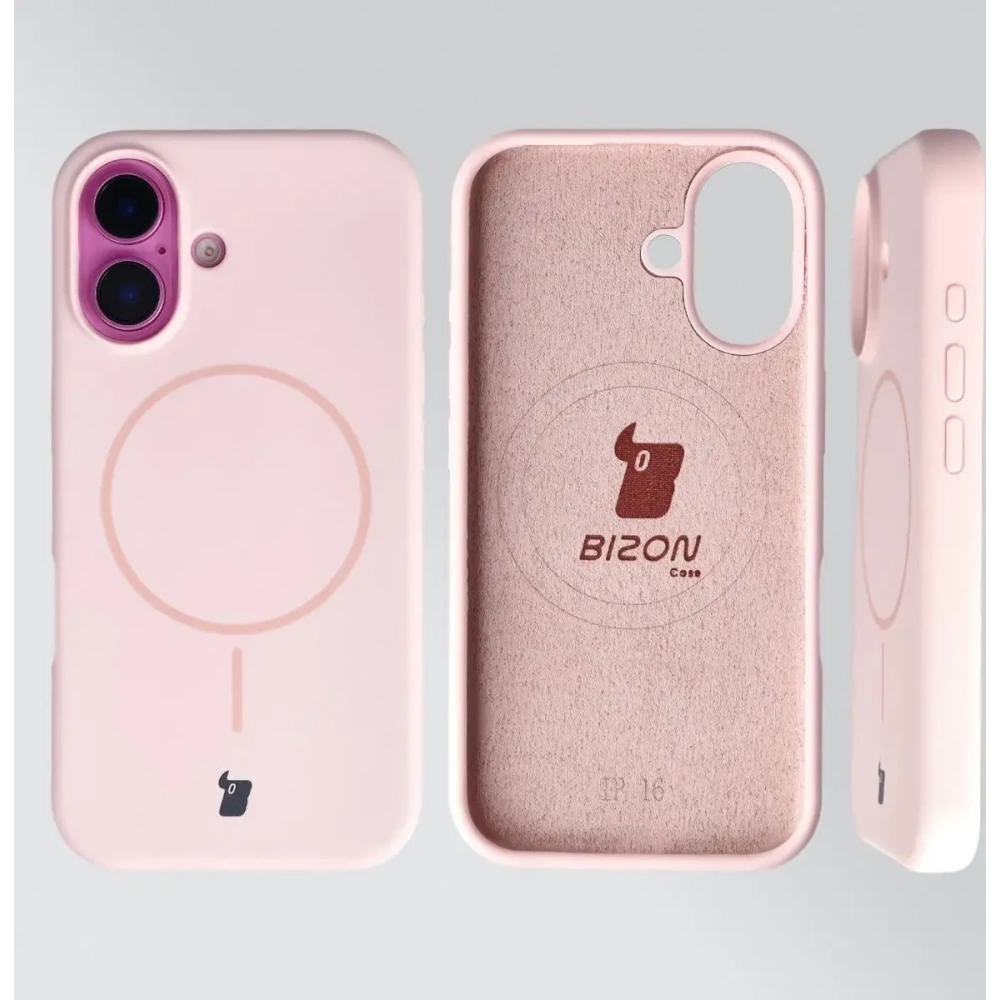 Silikonowe etui z pierścieniem magnetycznym Bizon Soft Case do Apple iPhone 16 jasnoróżowe