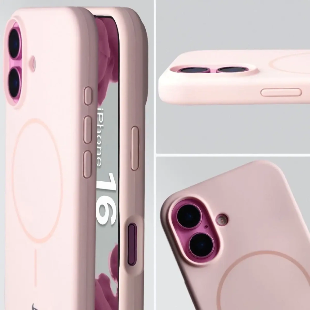 Silikonowe etui z pierścieniem magnetycznym Bizon Soft Case do Apple iPhone 16 jasnoróżowe