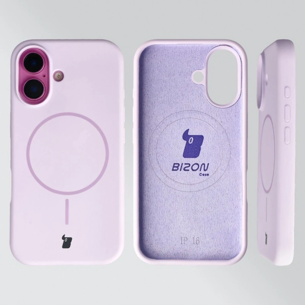 Silikonowe etui z pierścieniem magnetycznym Bizon Soft Case do Apple iPhone 16 jasnofioletowe