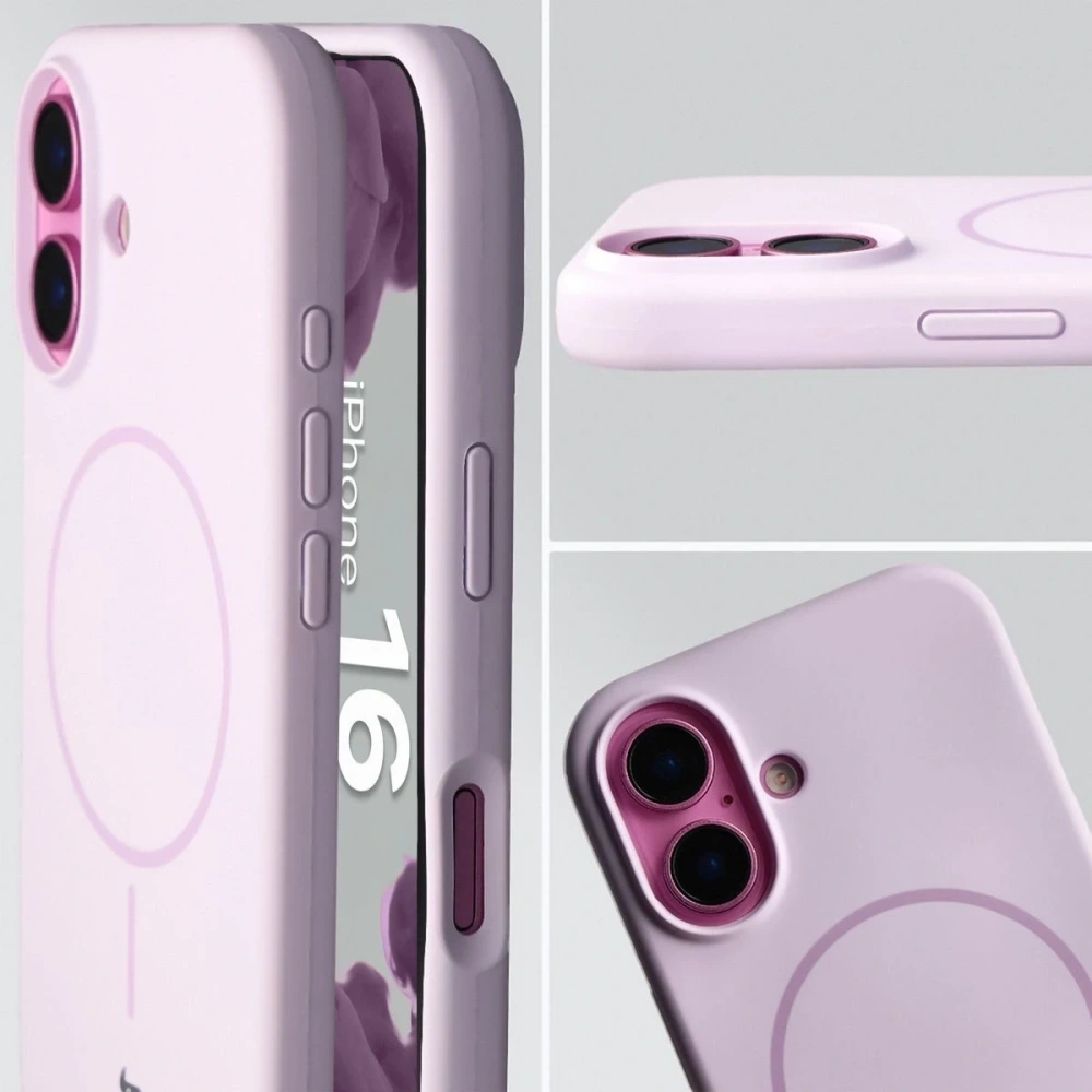 Silikonowe etui z pierścieniem magnetycznym Bizon Soft Case do Apple iPhone 16 jasnofioletowe