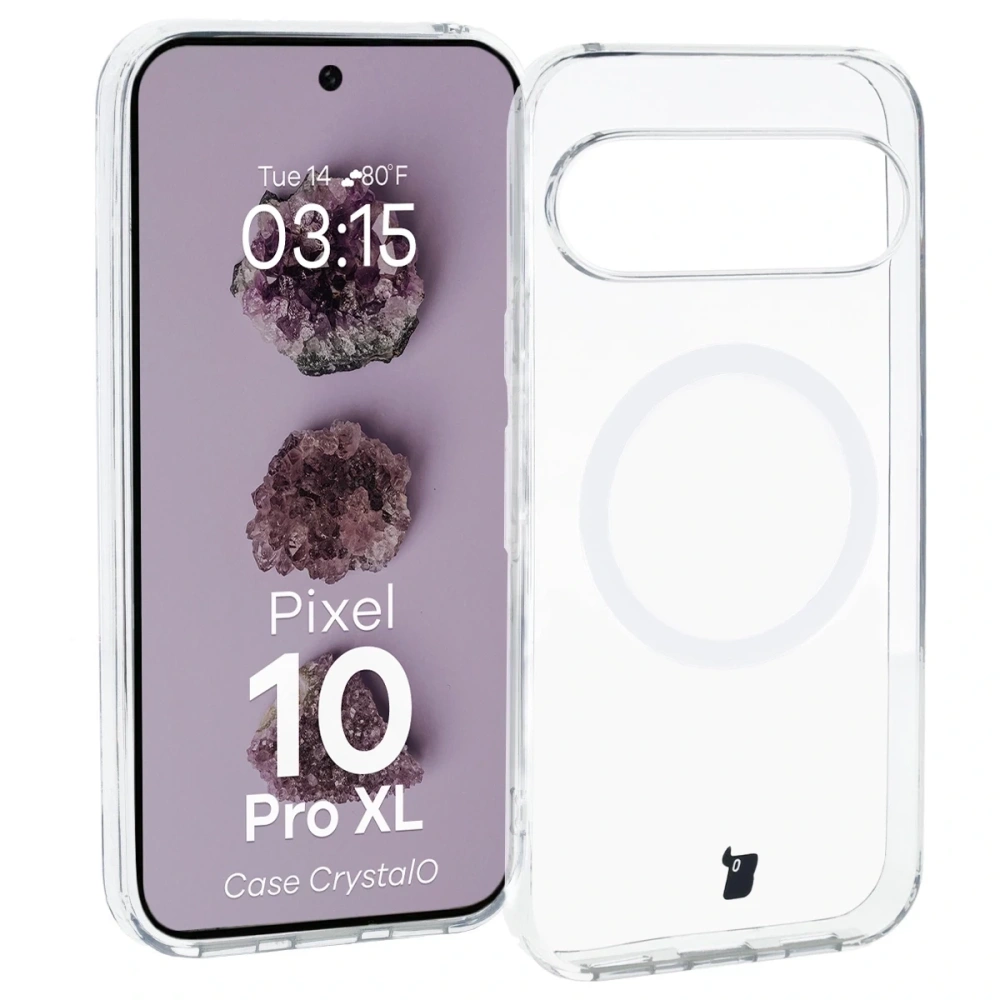 Etui z pierścieniem magnetycznym Bizon Case CrystalO do Google Pixel 10 Pro XL przezroczyste