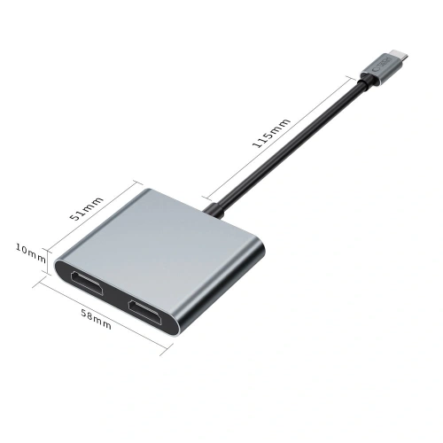 Kup Tech-Protect HB08 HUB 4in1 USB-C, USB-A 2.0, 2xHDMI 4K 60Hz Space Grey - THP4275 - {ean13} - Sklep Home Screen