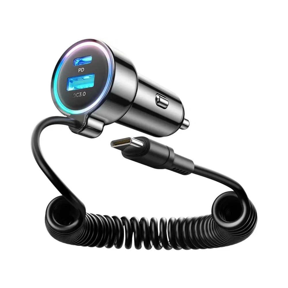 Ładowarka samochodowa 3w1 Joyroom JR-CL07 72W z wbudowanym kablem USB-C 1.6m czarna