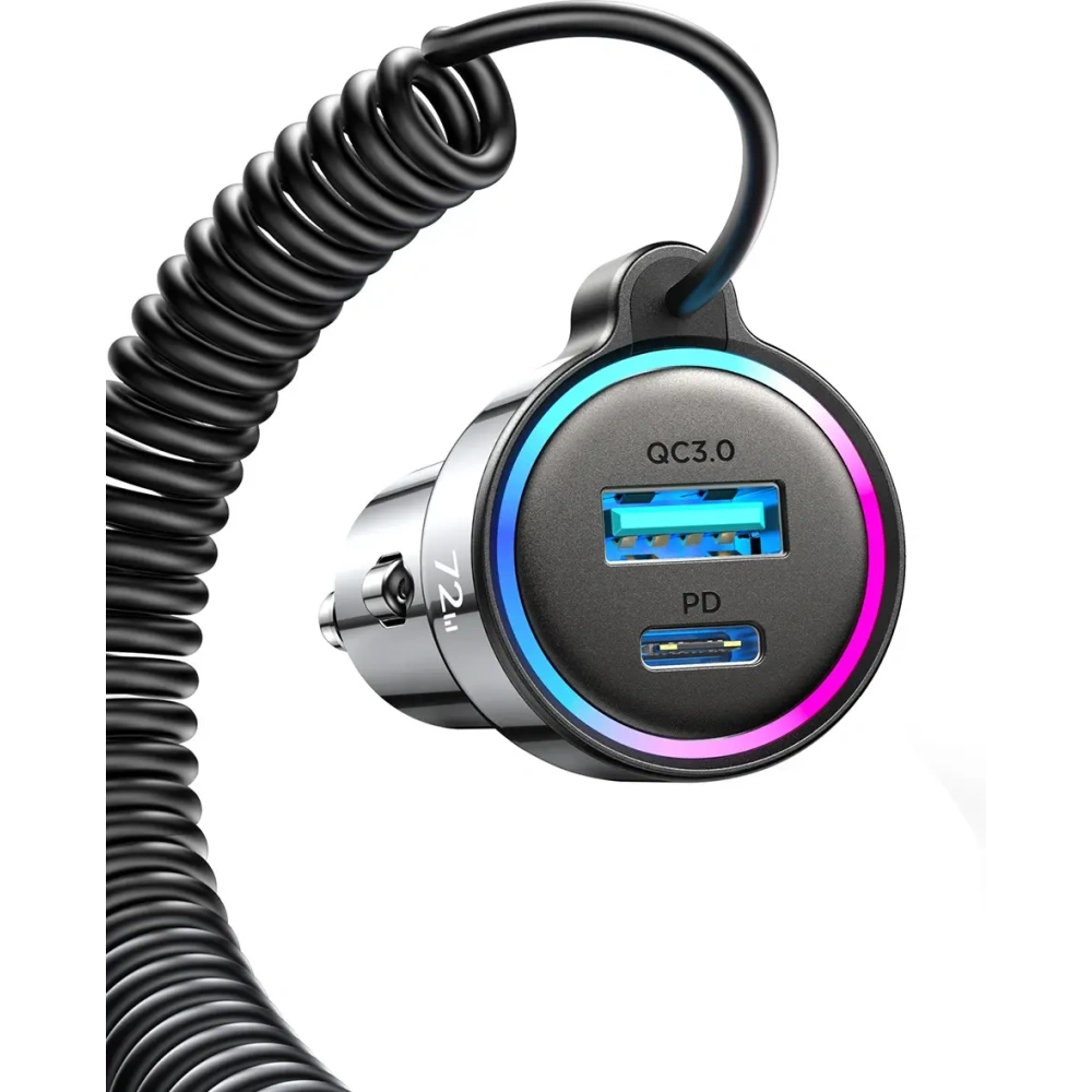 Ładowarka samochodowa 3w1 Joyroom JR-CL07 72W z wbudowanym kablem USB-C 1.6m czarna