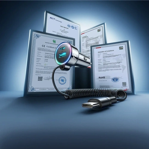 Ładowarka samochodowa 3w1 Joyroom JR-CL07 72W z wbudowanym kablem USB-C 1.6m czarna