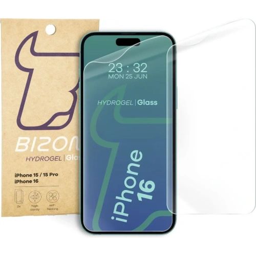 Bizon Glass Hydrogel Front Apple iPhone 15 / 15 Pro / 16 [2 PACHET]