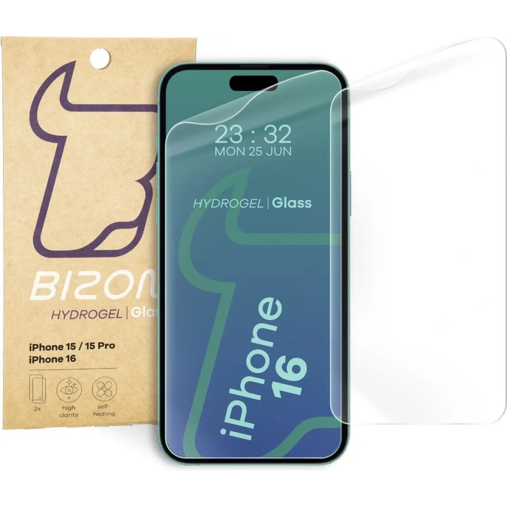 Folia hydrożelowa na ekran Bizon Glass Hydrogel Front do Apple iPhone 15 / 15 Pro / 16  [2 PACK]