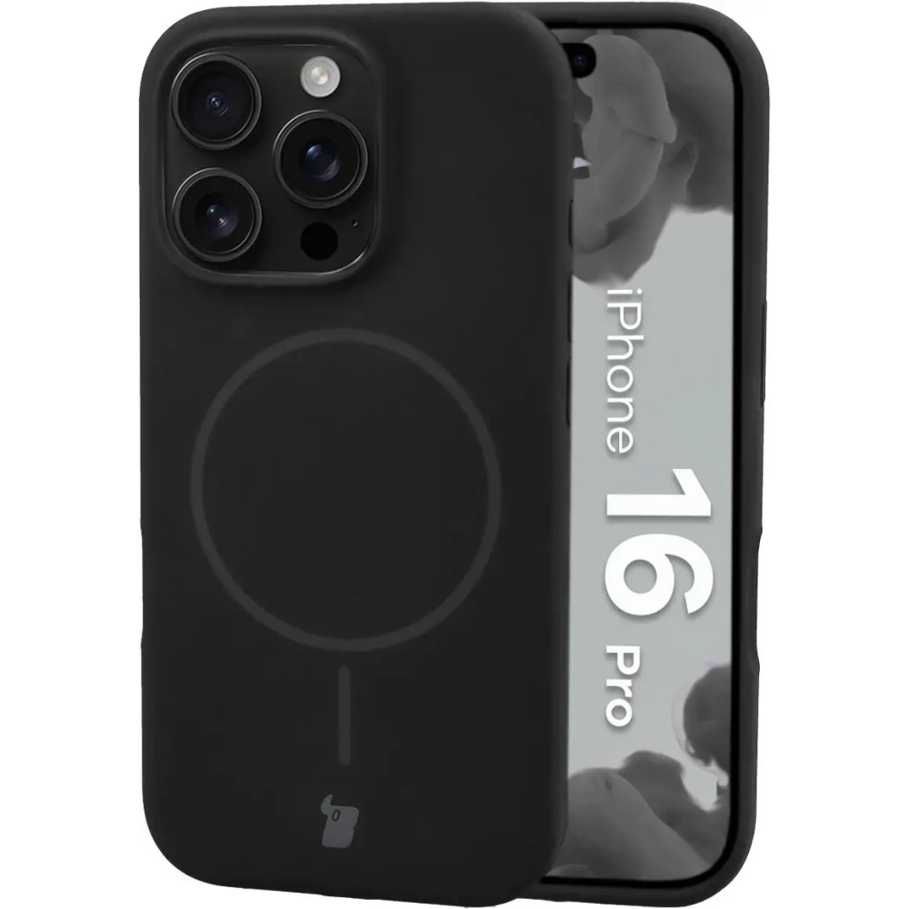 Silikonowe etui z pierścieniem magnetycznym Bizon Soft Case Magnetic do Apple iPhone 16 Pro czarne