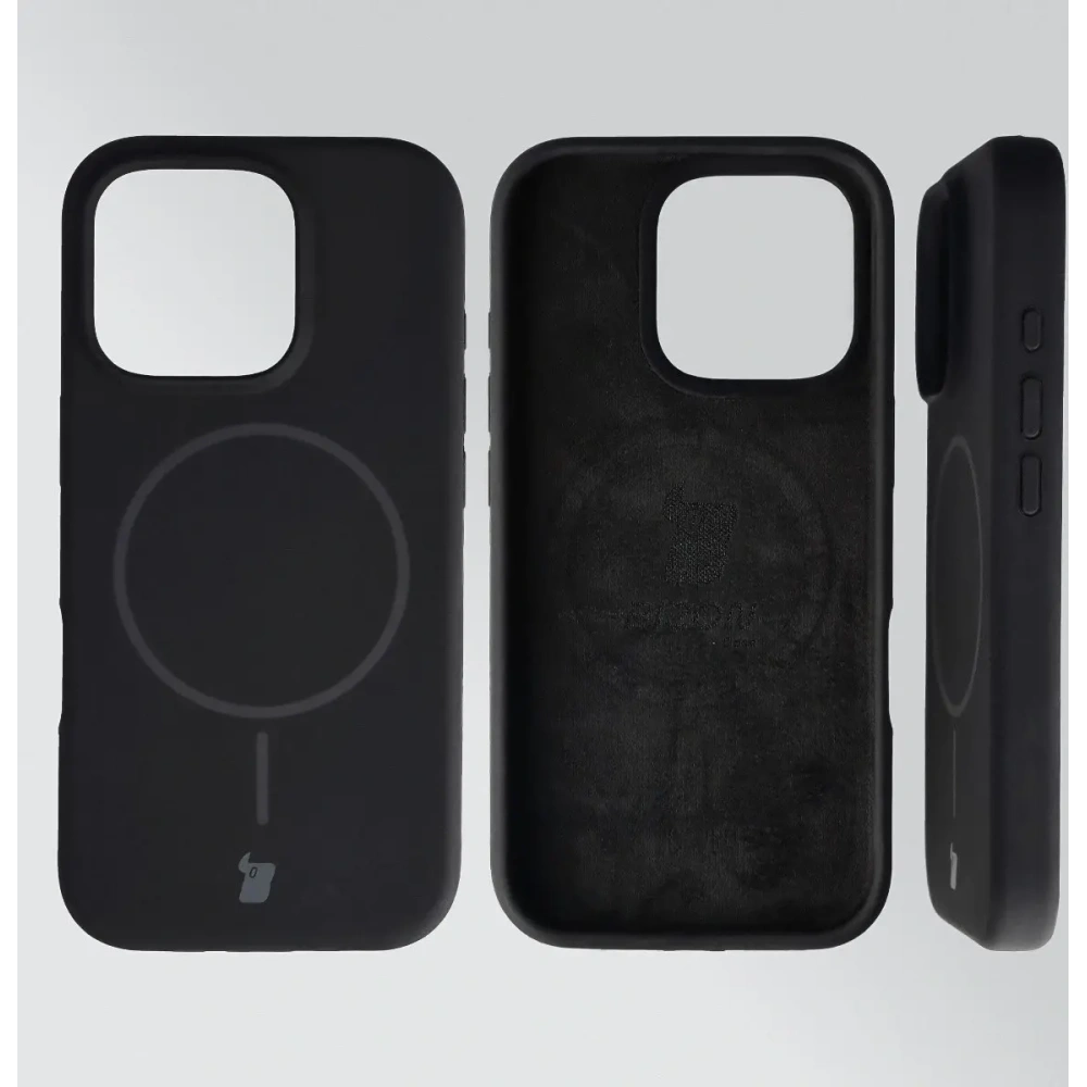 Silikonowe etui z pierścieniem magnetycznym Bizon Soft Case Magnetic do Apple iPhone 16 Pro czarne