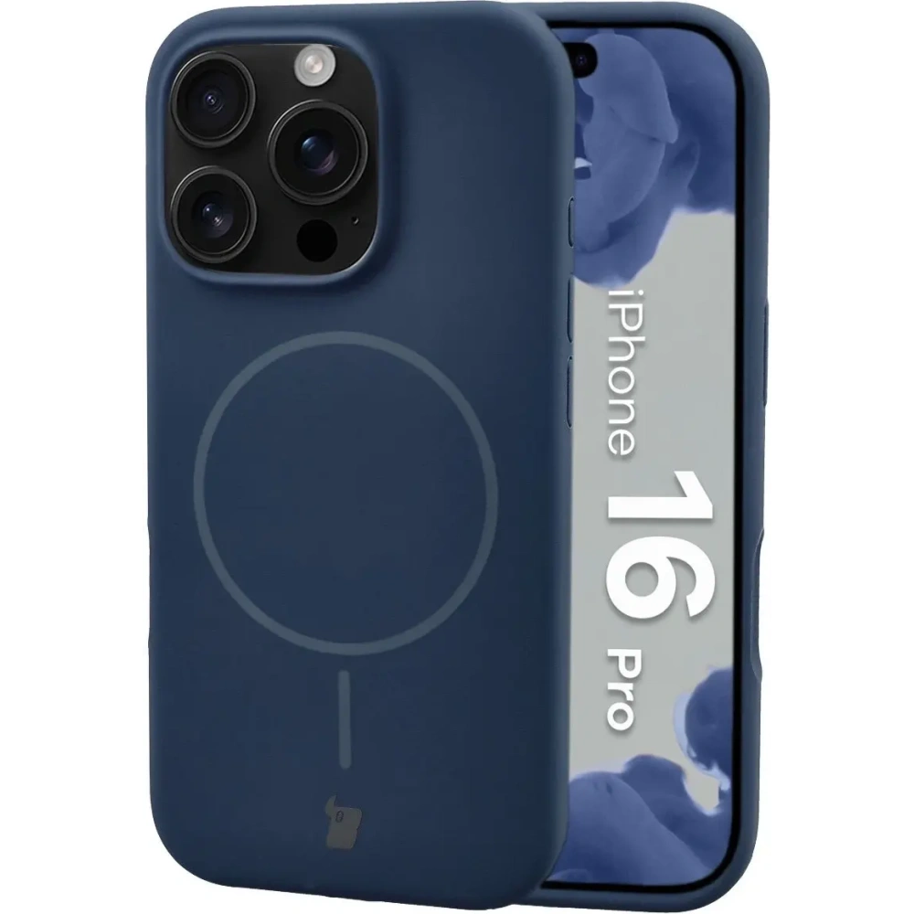 Silikonowe etui z pierścieniem magnetycznym Bizon Soft Case Magnetic do Apple iPhone 16 Pro granatowe