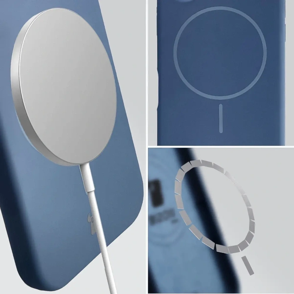 Silikonowe etui z pierścieniem magnetycznym Bizon Soft Case Magnetic do Apple iPhone 16 Pro granatowe