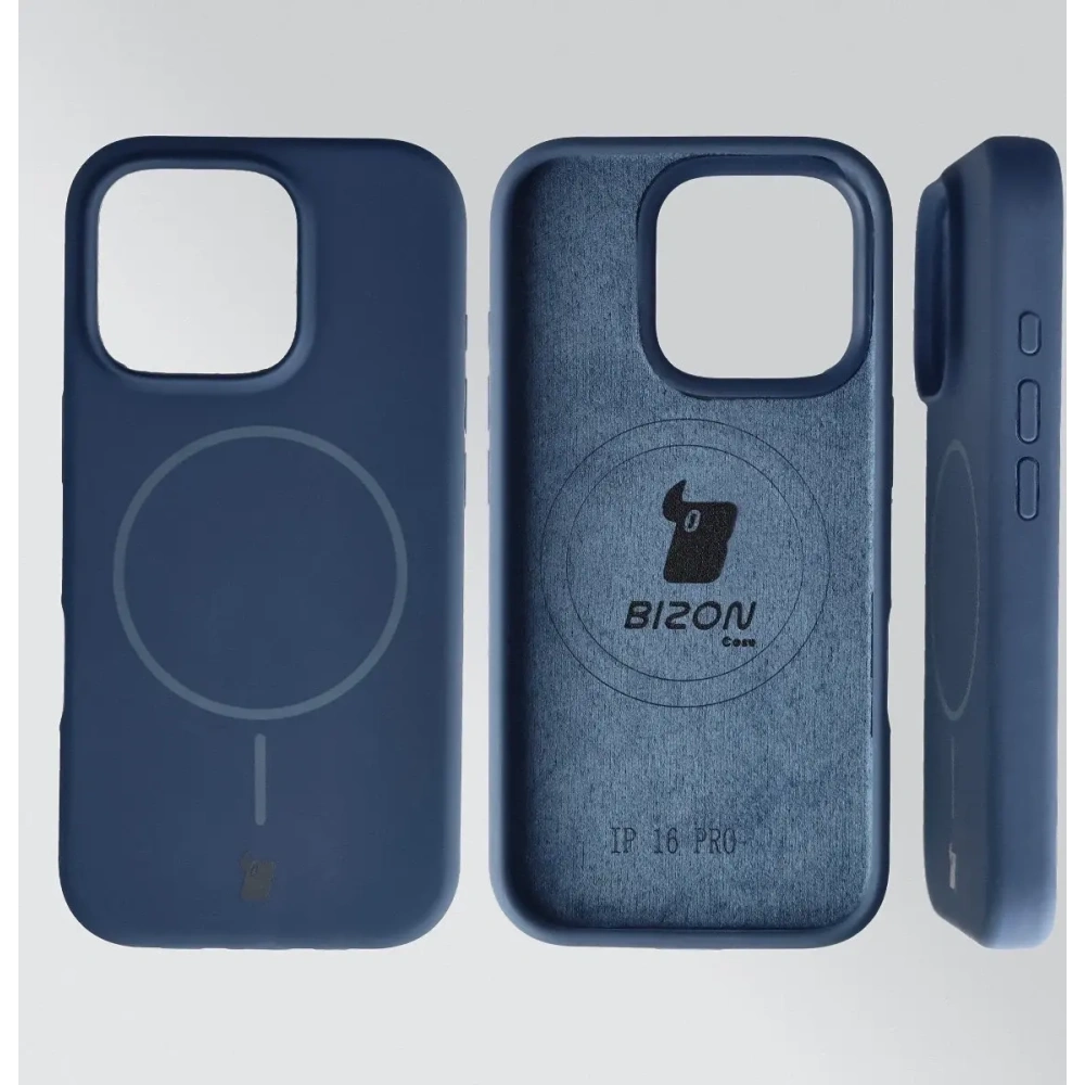 Silikonowe etui z pierścieniem magnetycznym Bizon Soft Case Magnetic do Apple iPhone 16 Pro granatowe