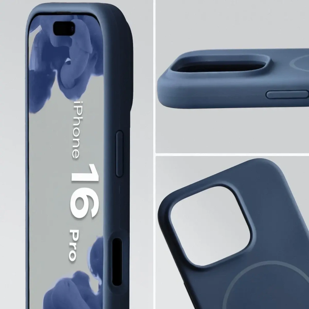 Silikonowe etui z pierścieniem magnetycznym Bizon Soft Case Magnetic do Apple iPhone 16 Pro granatowe