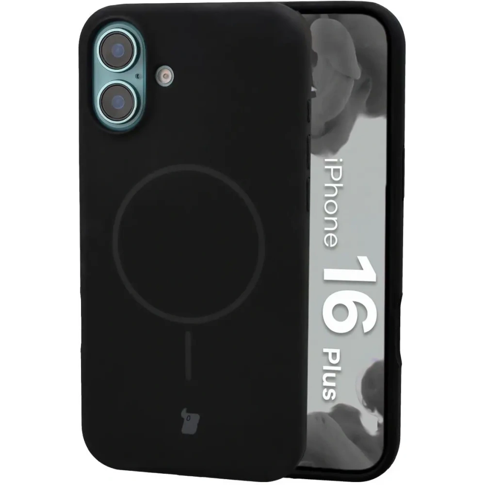 Silikonowe etui z pierścieniem magnetycznym Bizon Soft Case Magnetic do Apple iPhone 16 Plus czarne