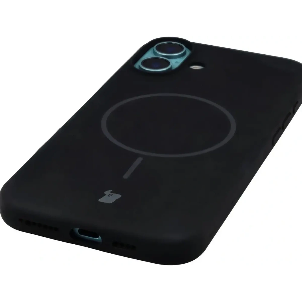 Silikonowe etui z pierścieniem magnetycznym Bizon Soft Case Magnetic do Apple iPhone 16 Plus czarne