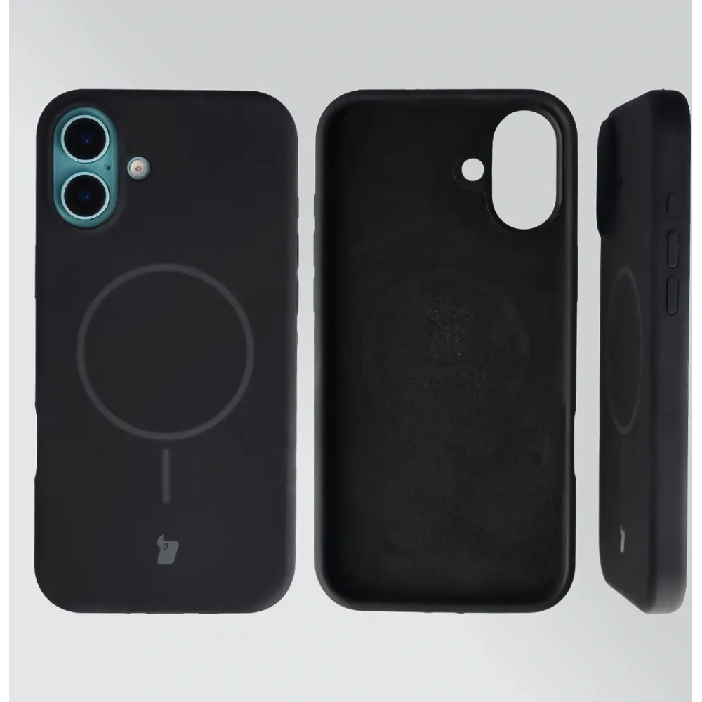 Silikonowe etui z pierścieniem magnetycznym Bizon Soft Case Magnetic do Apple iPhone 16 Plus czarne