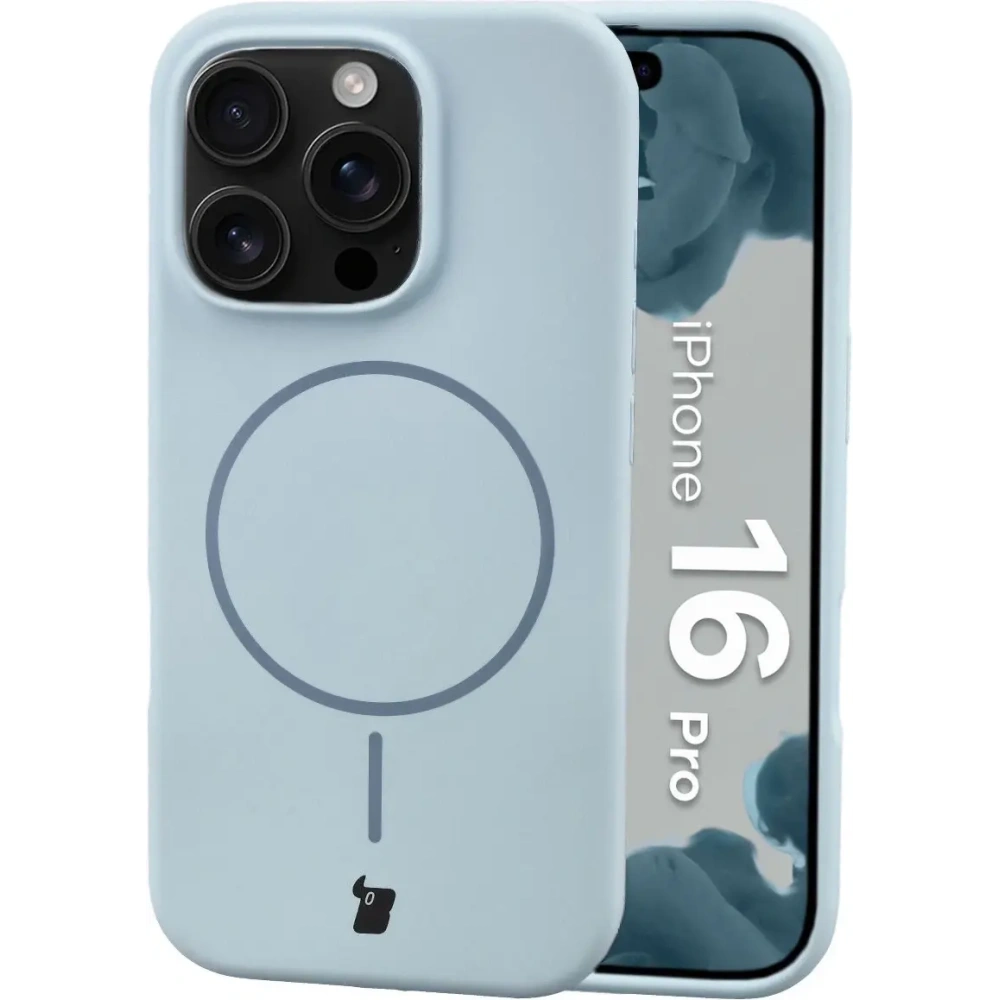 Silikonowe etui z pierścieniem magnetycznym Bizon Soft Case Magnetic do Apple iPhone 16 Pro błękitne
