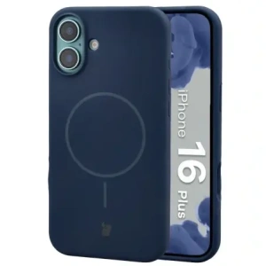 Silikonowe etui z pierścieniem magnetycznym Bizon Soft Case Magnetic do Apple iPhone 16 Plus granatowe