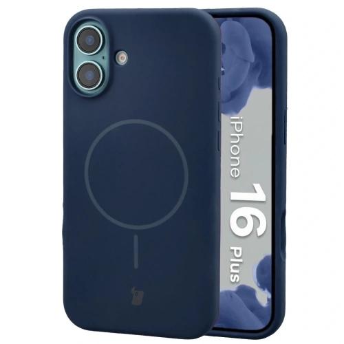 Silikonowe etui z pierścieniem magnetycznym Bizon Soft Case Magnetic do Apple iPhone 16 Plus granatowe