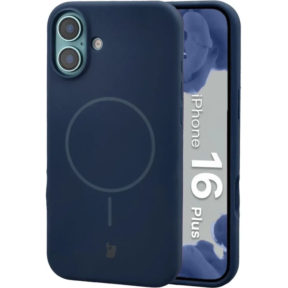 Silikonowe etui z pierścieniem magnetycznym Bizon Soft Case Magnetic do Apple iPhone 16 Plus granatowe