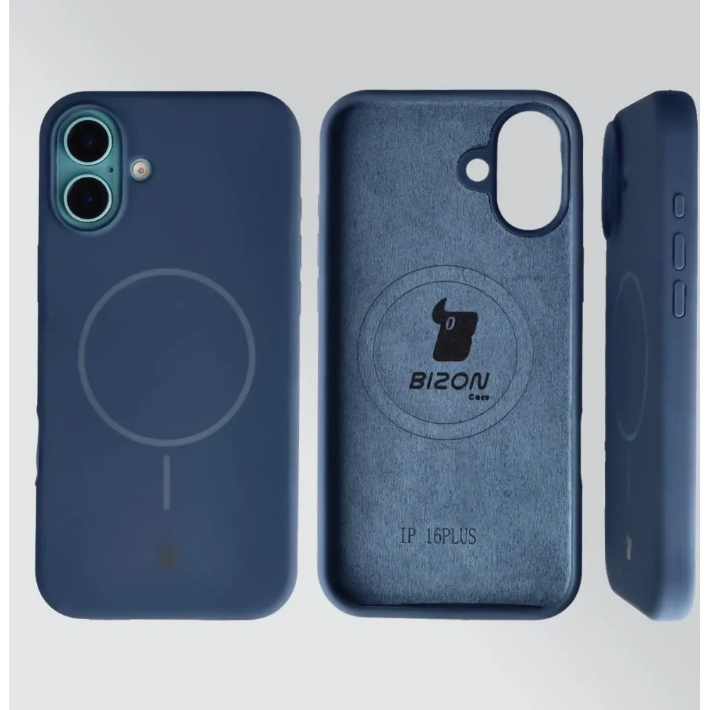 Silikonowe etui z pierścieniem magnetycznym Bizon Soft Case Magnetic do Apple iPhone 16 Plus granatowe