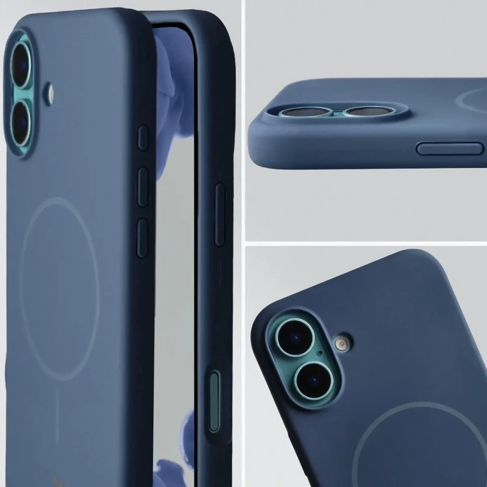 Silikonowe etui z pierścieniem magnetycznym Bizon Soft Case Magnetic do Apple iPhone 16 Plus granatowe