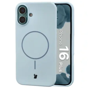 Silikonowe etui z pierścieniem magnetycznym Bizon Soft Case Magnetic do Apple iPhone 16 Plus błękitne